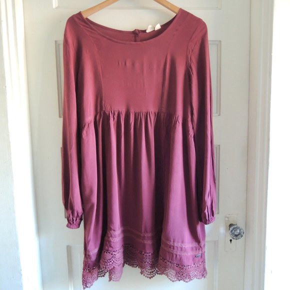 Roxy Burgundy Traveler Crochet Lace Mini Dress S - Picture 1 of 9